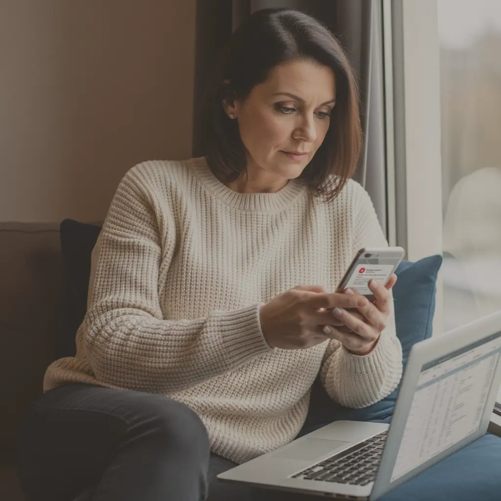 A person browsing a healthcare website on a laptop with a web push notification prompt.