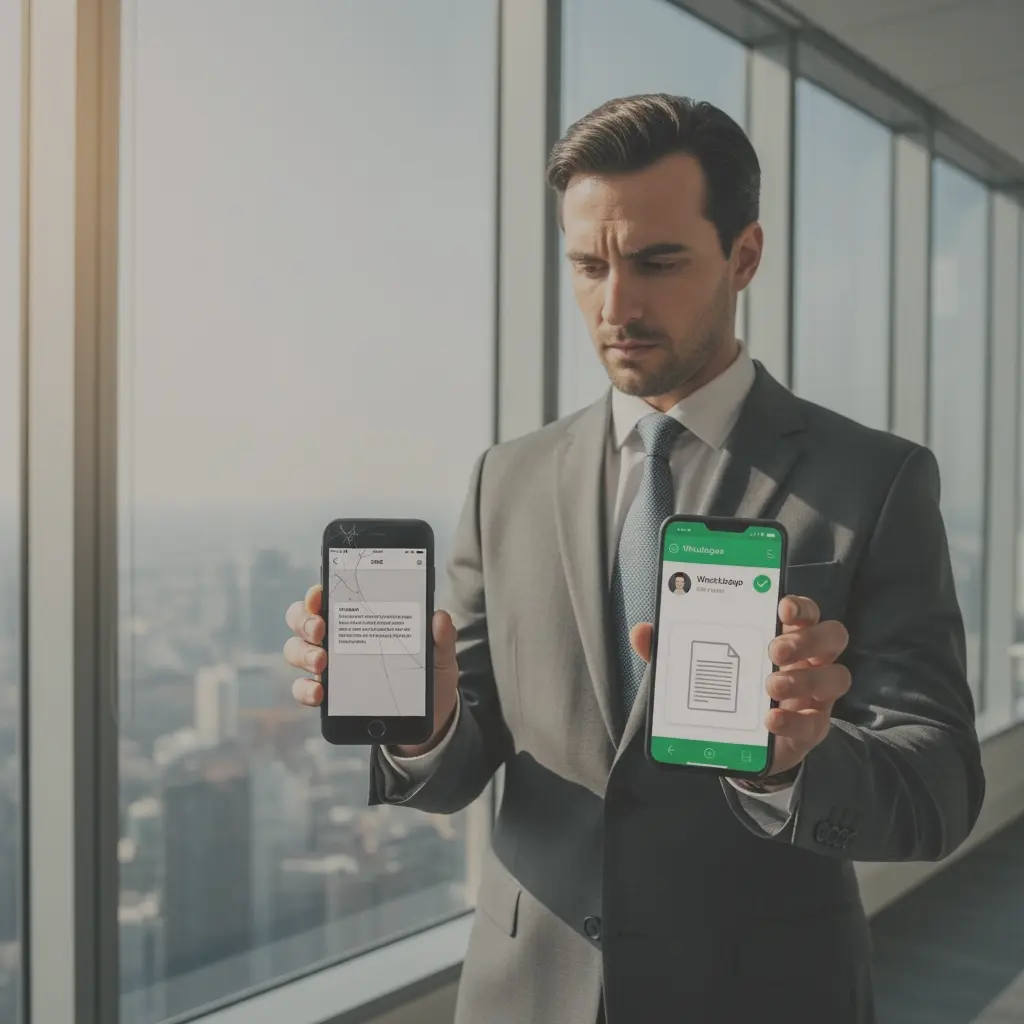 Side-by-side comparison of WhatsApp and SMS app icons with a golden trophy in the middle.