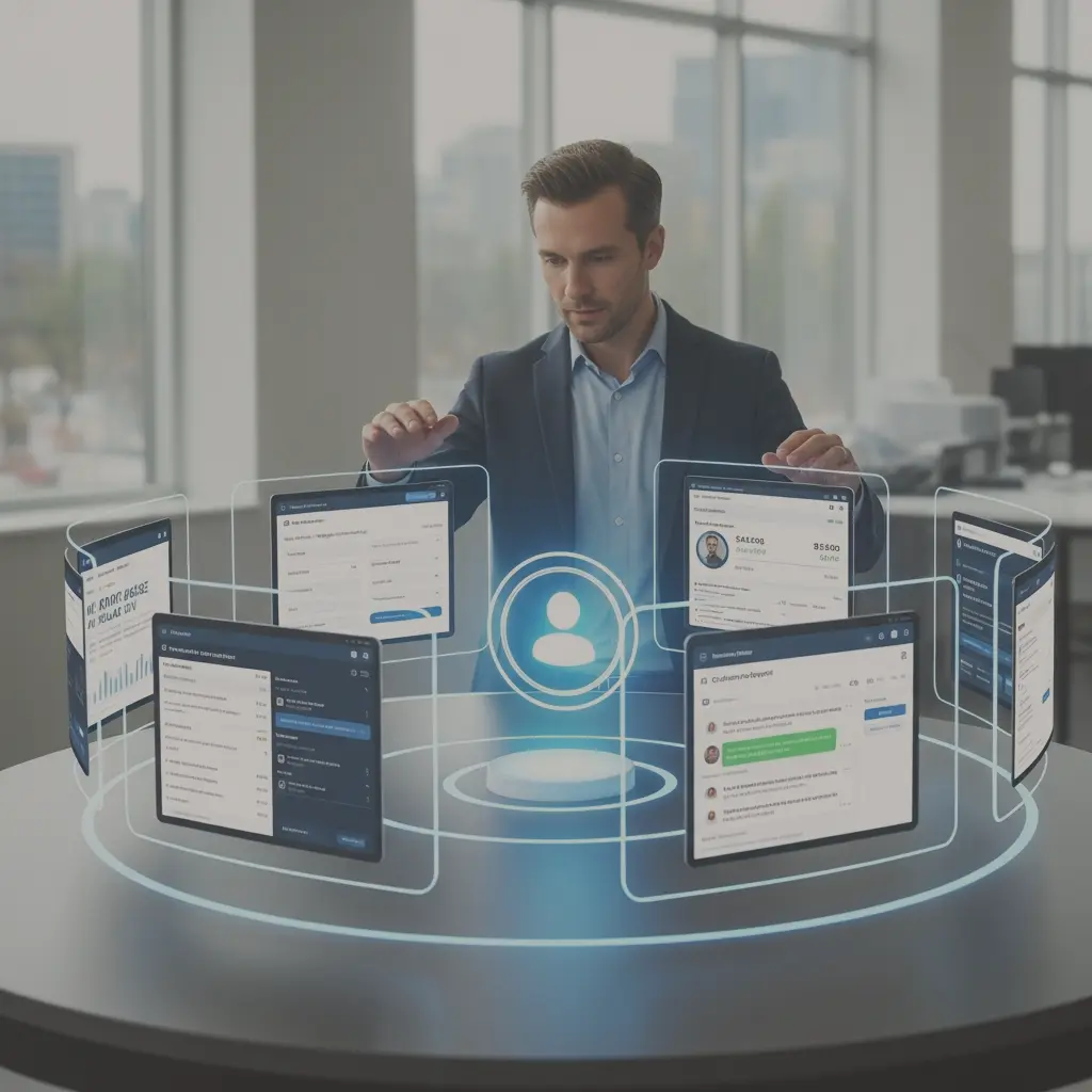 Diagram showing fragmented customer data points being unified into a single 360-degree profile.