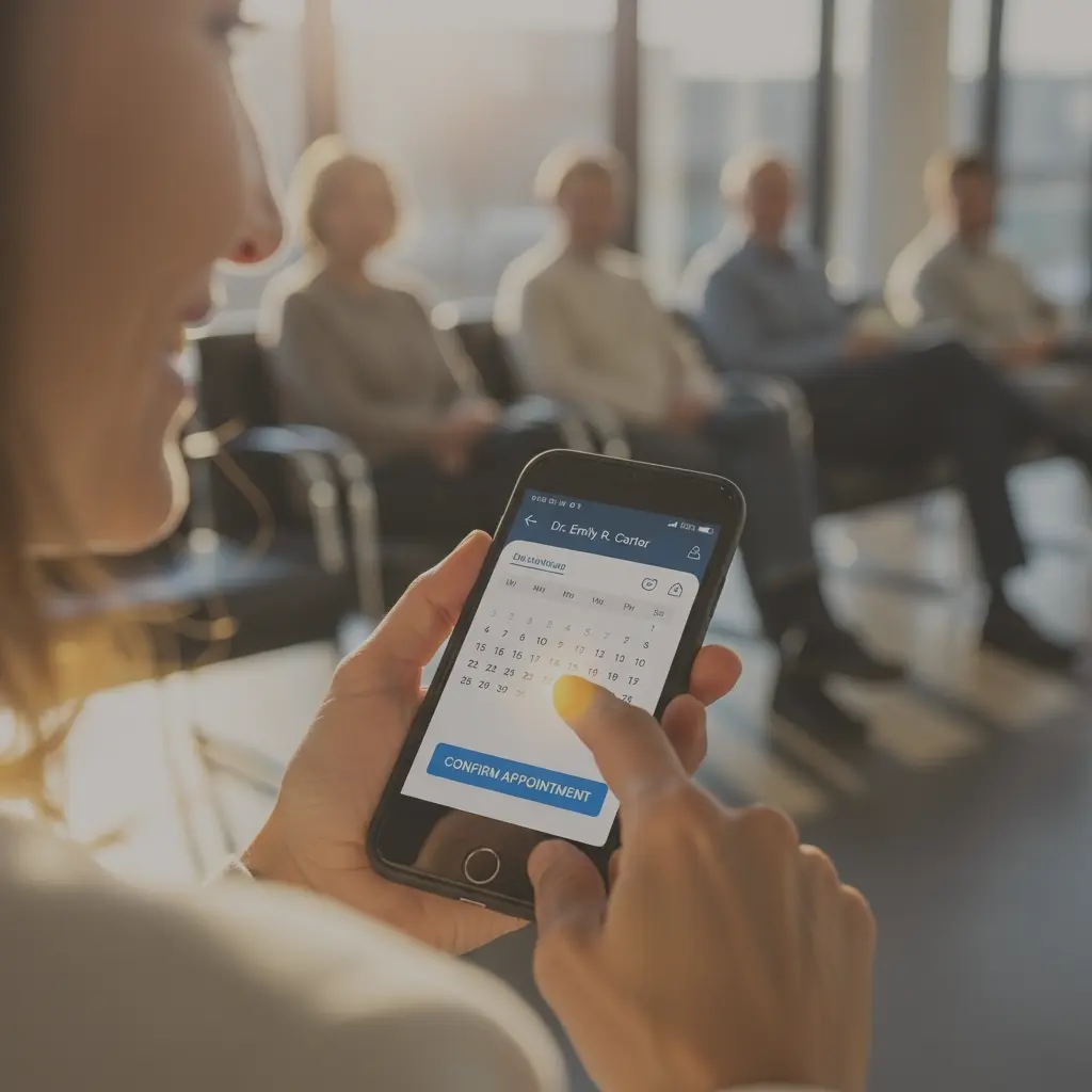 A calendar with a green checkmark symbolizing a confirmed appointment next to a rising graph.