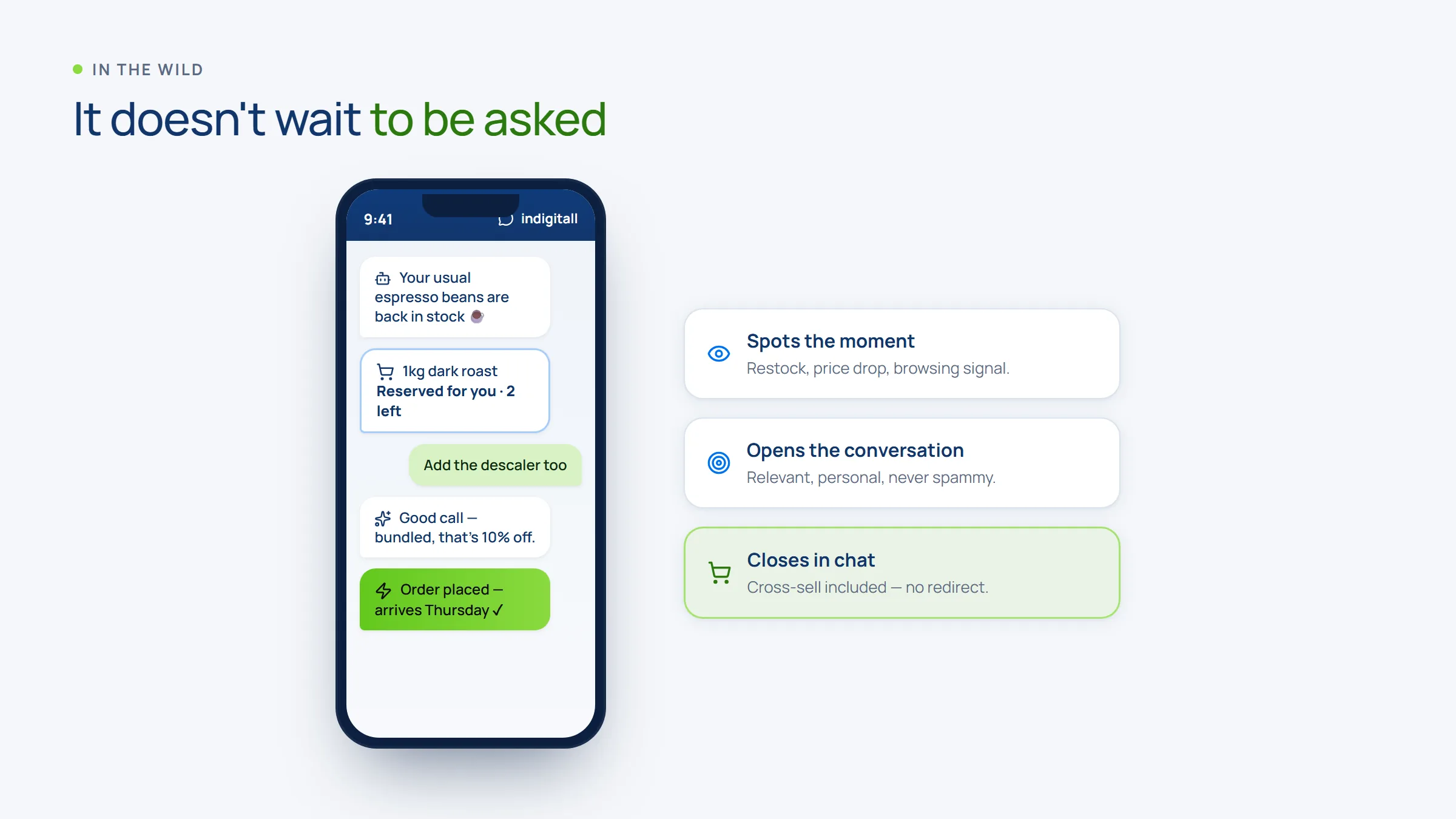 An agentic shopping assistant proactively selling in a chat conversation