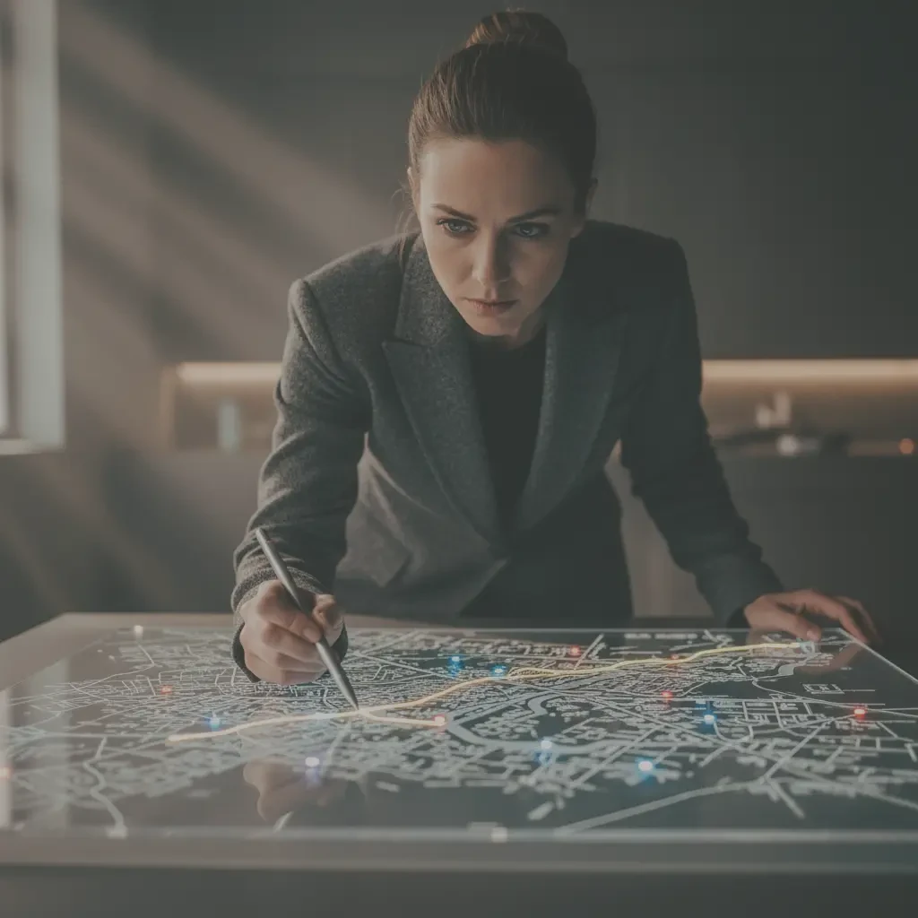 Marketing leader mapping a real-time customer journey on an interactive display