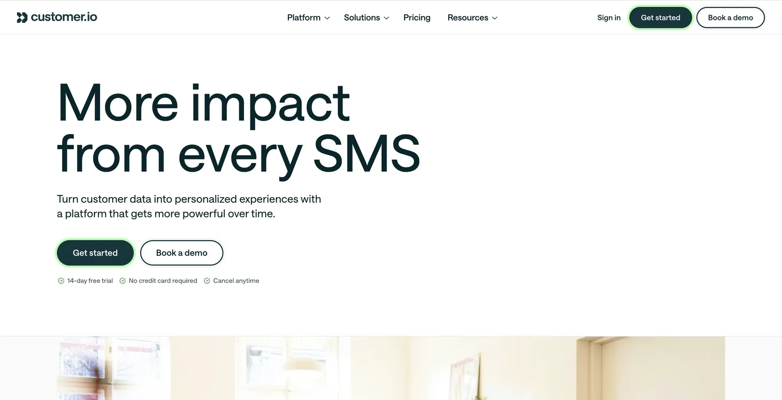 Homepage de Customer.io