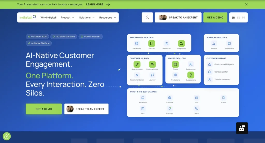 indigitall's platform interface