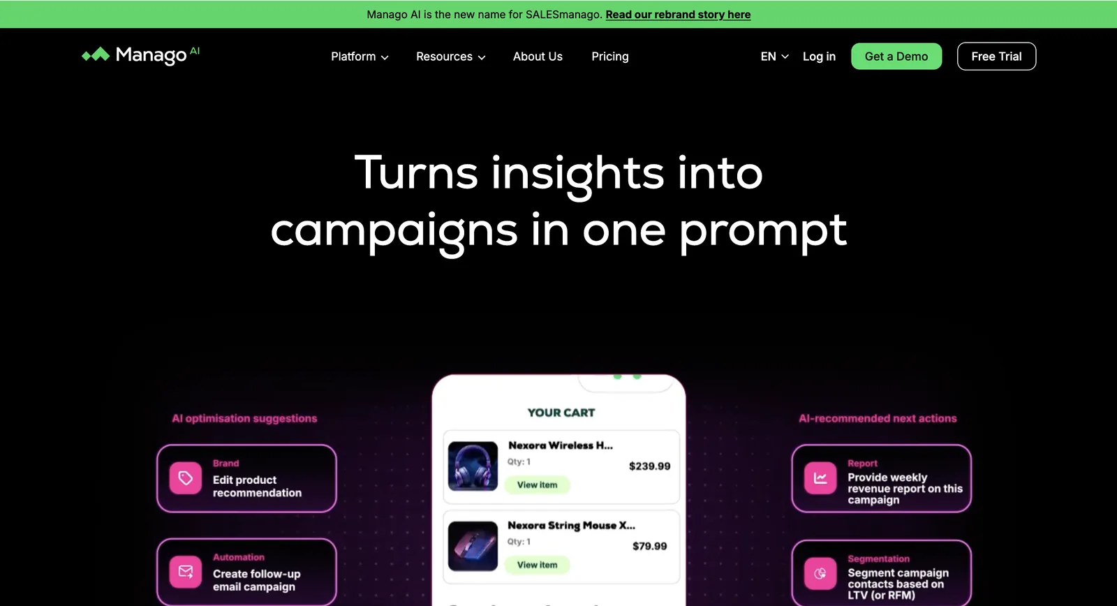 Homepage de Manago AI