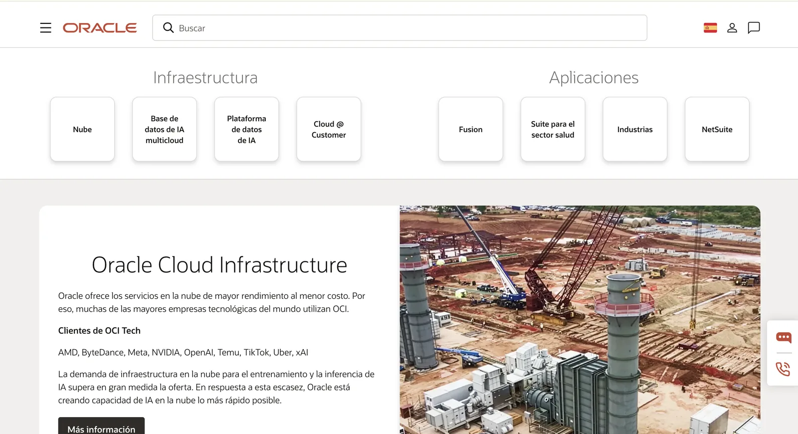 Homepage de Oracle