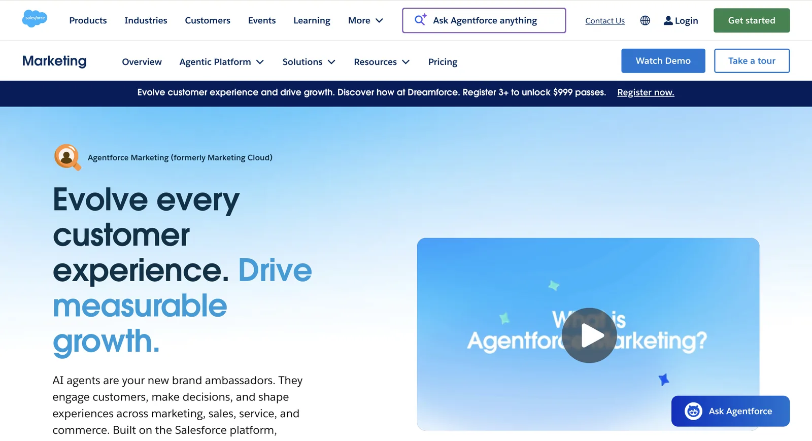 Homepage de Salesforce Marketing Cloud