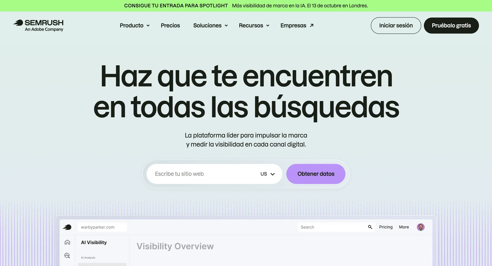 Homepage de Semrush