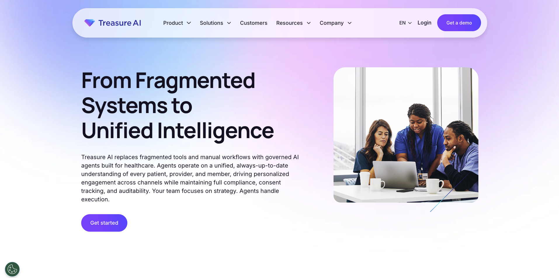 Treasure AI healthcare page headlined 