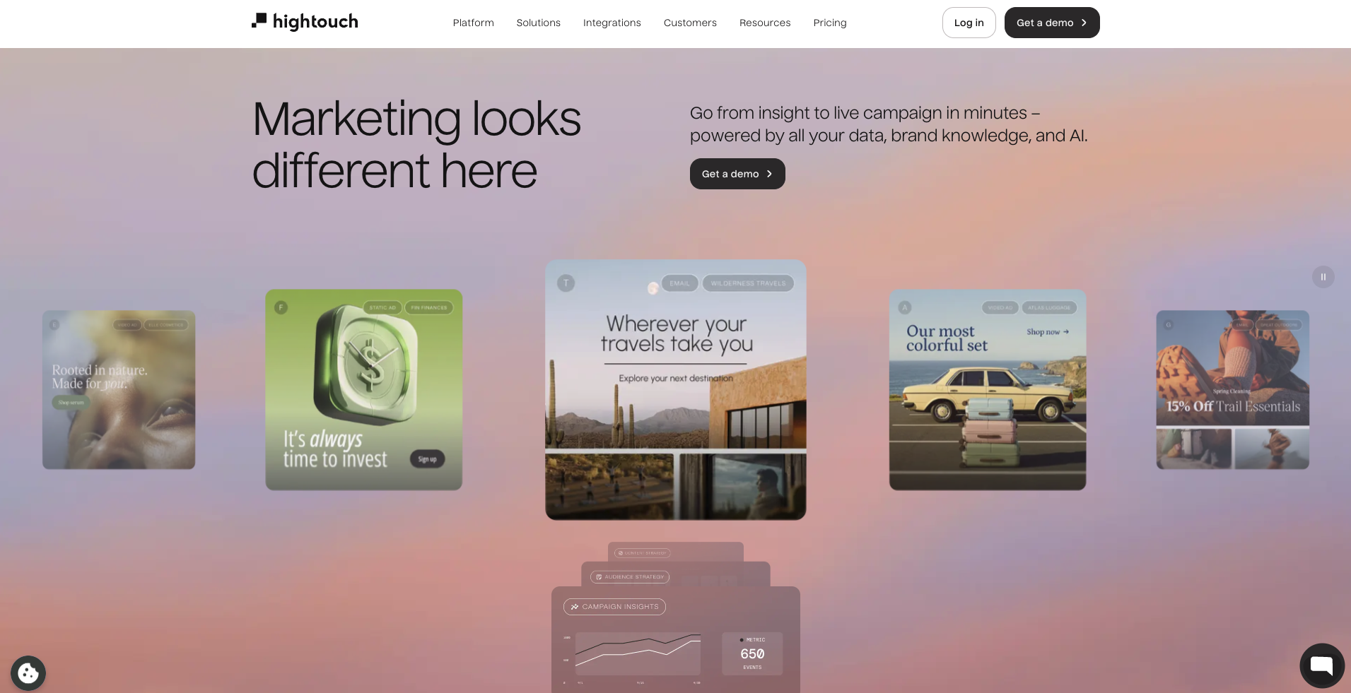 Hightouch page presenting warehouse-native audiences syncing from your own data warehouse out to advertising and messaging destinations.