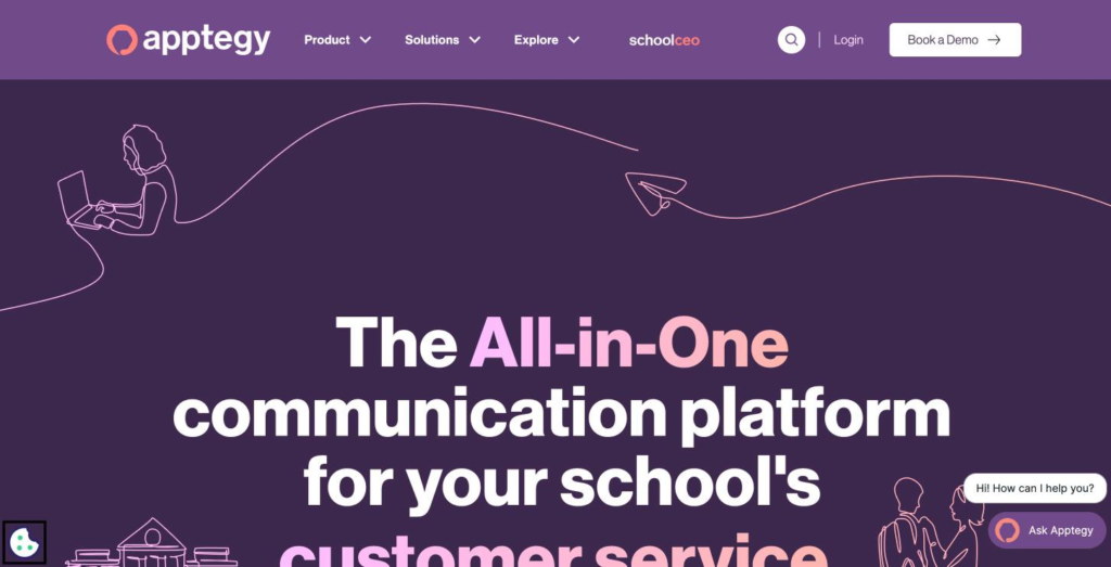 Apptegy home page presenting an all-in-one communication platform for school districts, with the district brand blocks below.